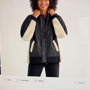 Cabi Charisma Bomber - Black and White Jacket with Sherpa Accents